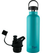 TARI Stainless Steel Bottle Wide Mouth Leakproof Flex Cap Insulated 25 Oz, Teal