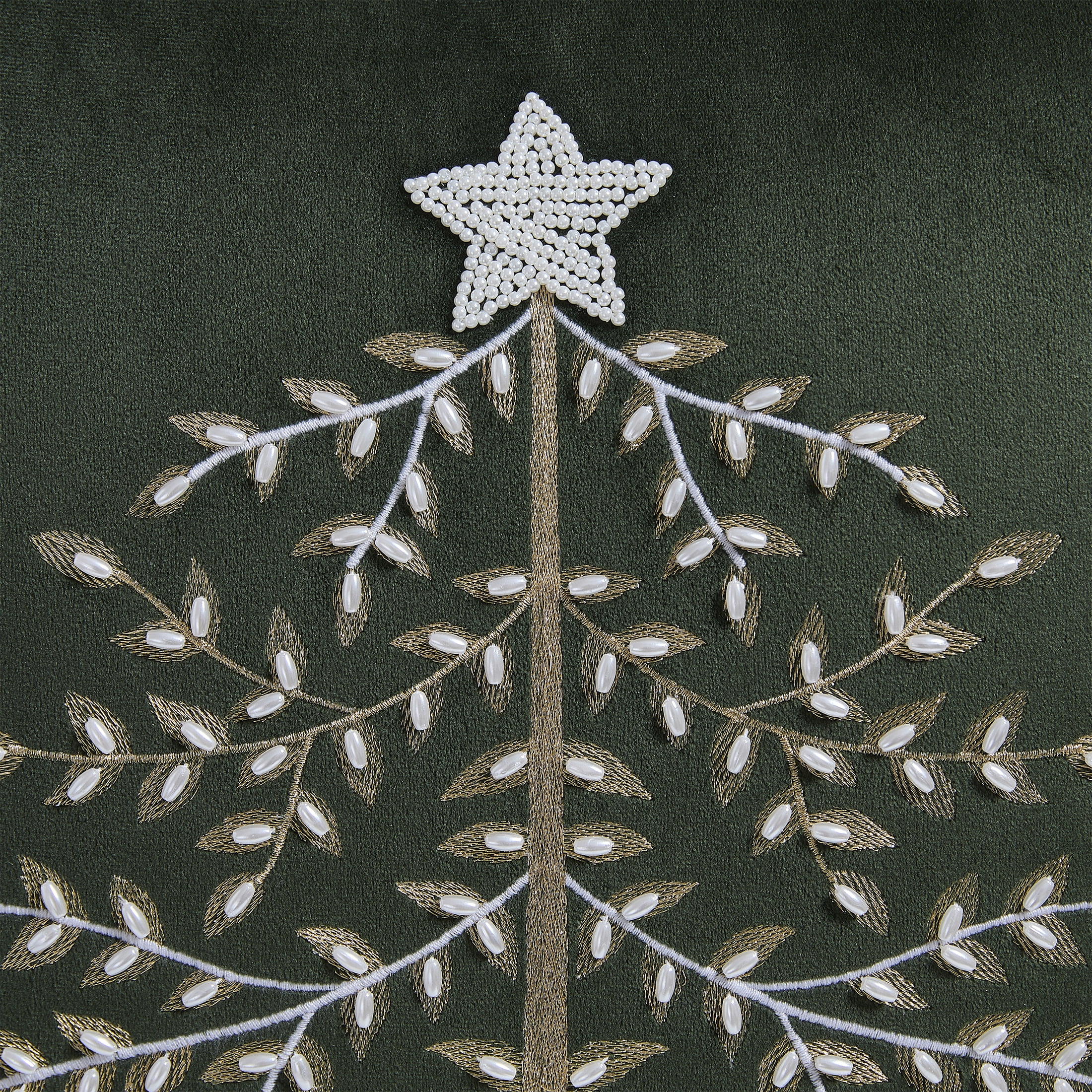 My Texas House Margaret 20" x 20" Green Velvet Embellished Tree Decorative Pillow