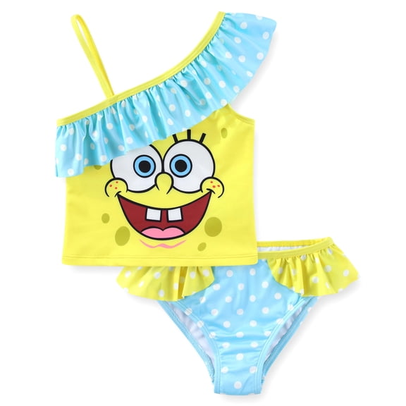 SpongeBob SquarePants UPF 50 Bathing Suit Tankini and Bikini Bottom Swimsuit Set (Girls), Sizes 4-8