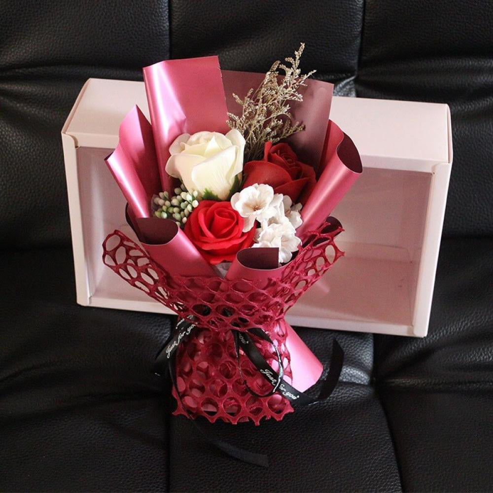 2pcs Romantic Bath Soap Bouquet Rose Flowers Valentine's Day Gifts Artificial A 