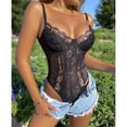 thumbnail image 3 of Lace See Through Bodysuit Charming Patchwork Women Body Leotard for Party Date Daily Black L, 3 of 6