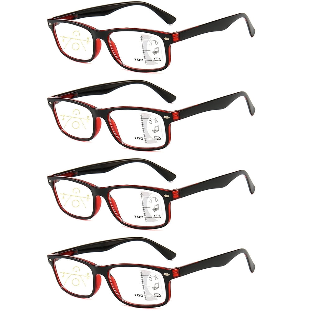 4 Pairs Progressive Multifocus Reading Glasses Blue Light Blocking