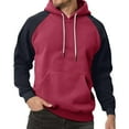 thumbnail image 2 of Havenx Mens Long Sleeve Hoodies Pullover Color Block Patchwork Sweatshirts Blend Fleece Hooded Sweater with Kangaroo Pocket Fleece Casual Thermal Western Vintage Work Outwear,Red 2XL, 2 of 4