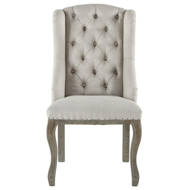 White Tufted Linen Dining Chair, White Tufted Chair For Dining Room