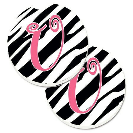 

Carolines Treasures CJ1037-UCARC Monogram Initial U Zebra Stripe and Pink Set of 2 Cup Holder Car Coasters Large