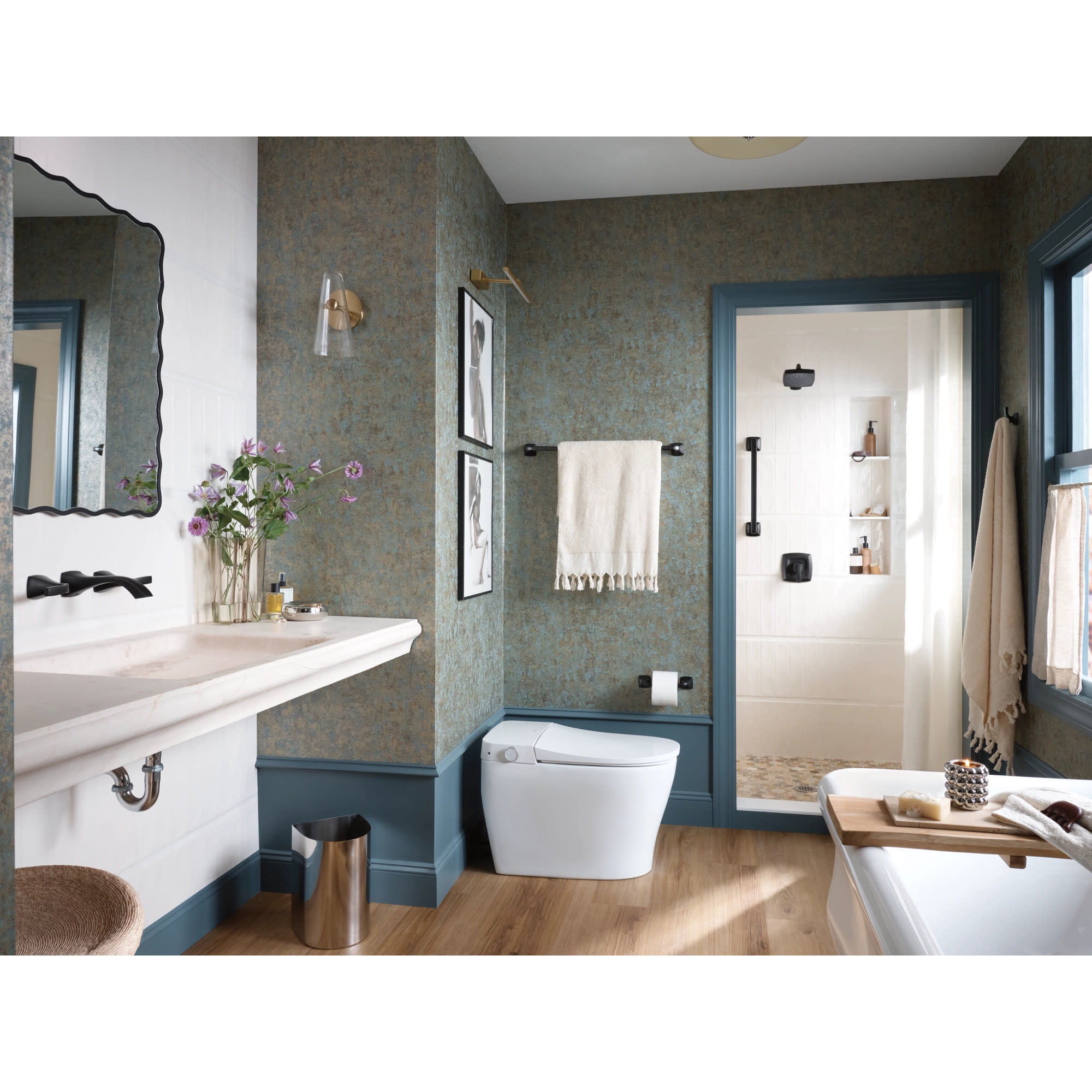Moen Voss Brushed Nickel Two-Handle Wall Mount Bathroom Faucet