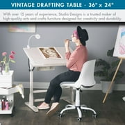Studio Designs Vintage Solid Wood Drawing/Drafting Table with 36 x 24 Angle Adjustable Top in Coastal White