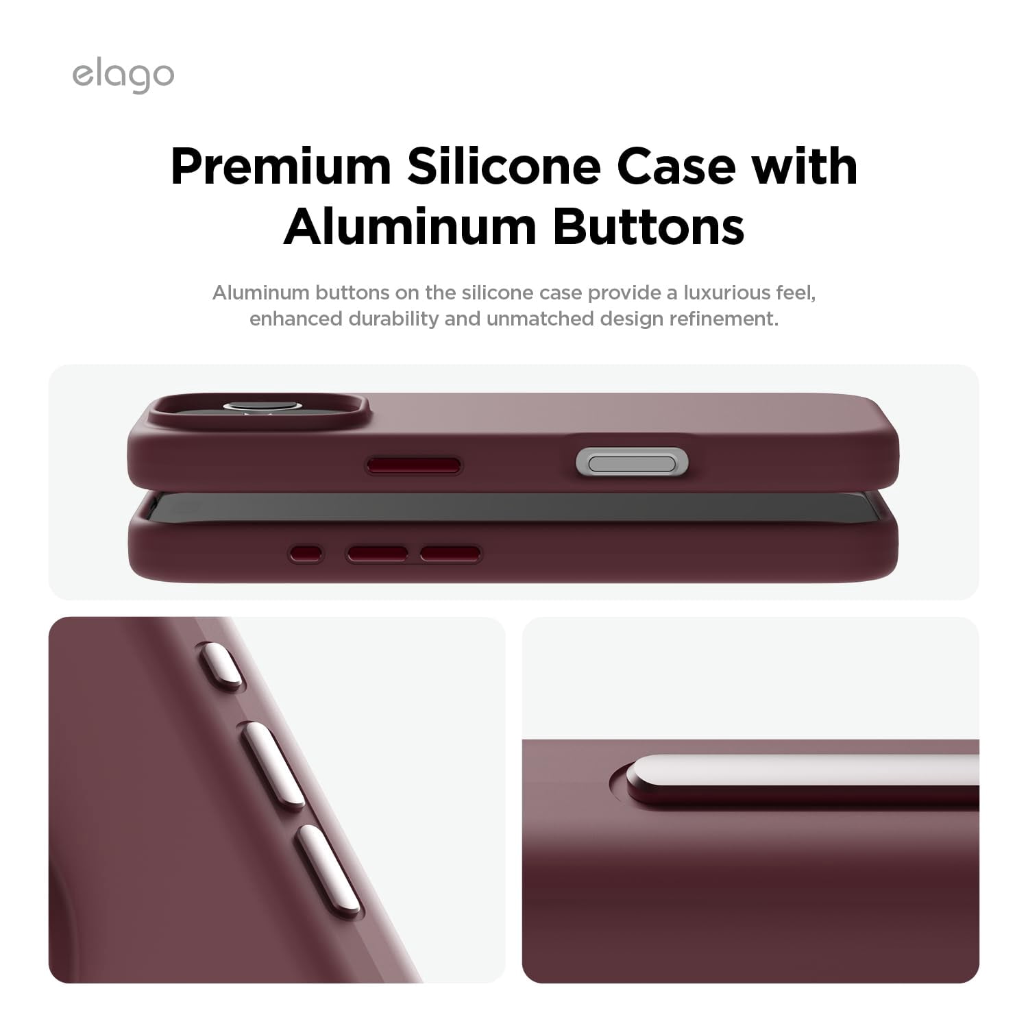 elago Magnetic Silicone Case Compatible with iPhone 16 Pro Max Case 6.9 Inch Compatible with All MagSafe Accessories - Built-in Magnets, Soft Grip Silicone, Shockproof [Burgundy]