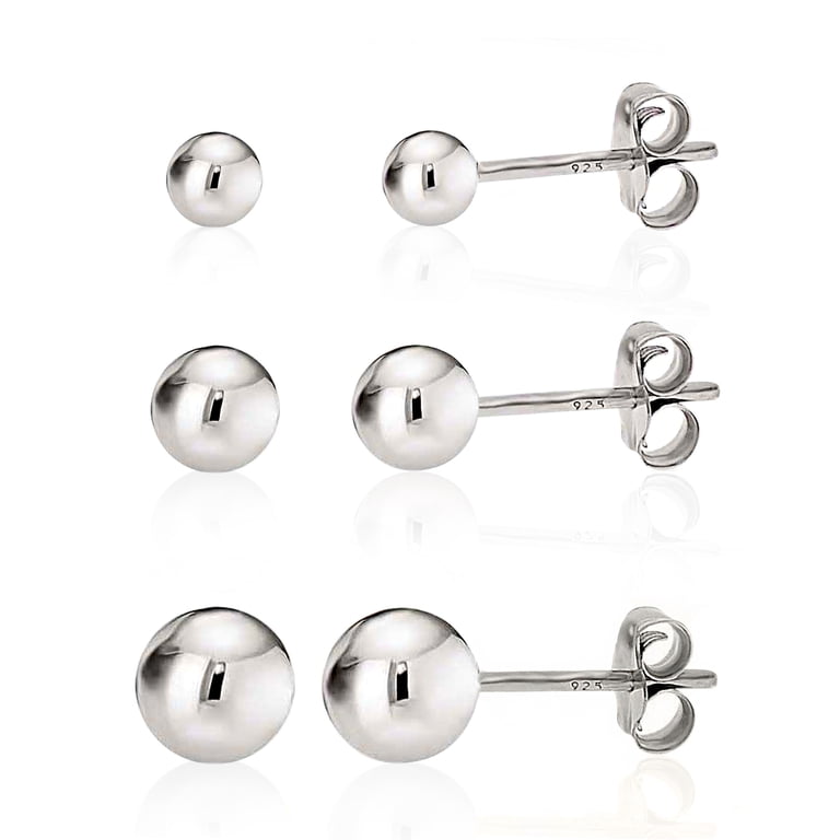 Kezef Sterling Silver Ball Stud Earrings Trio Set photo 2