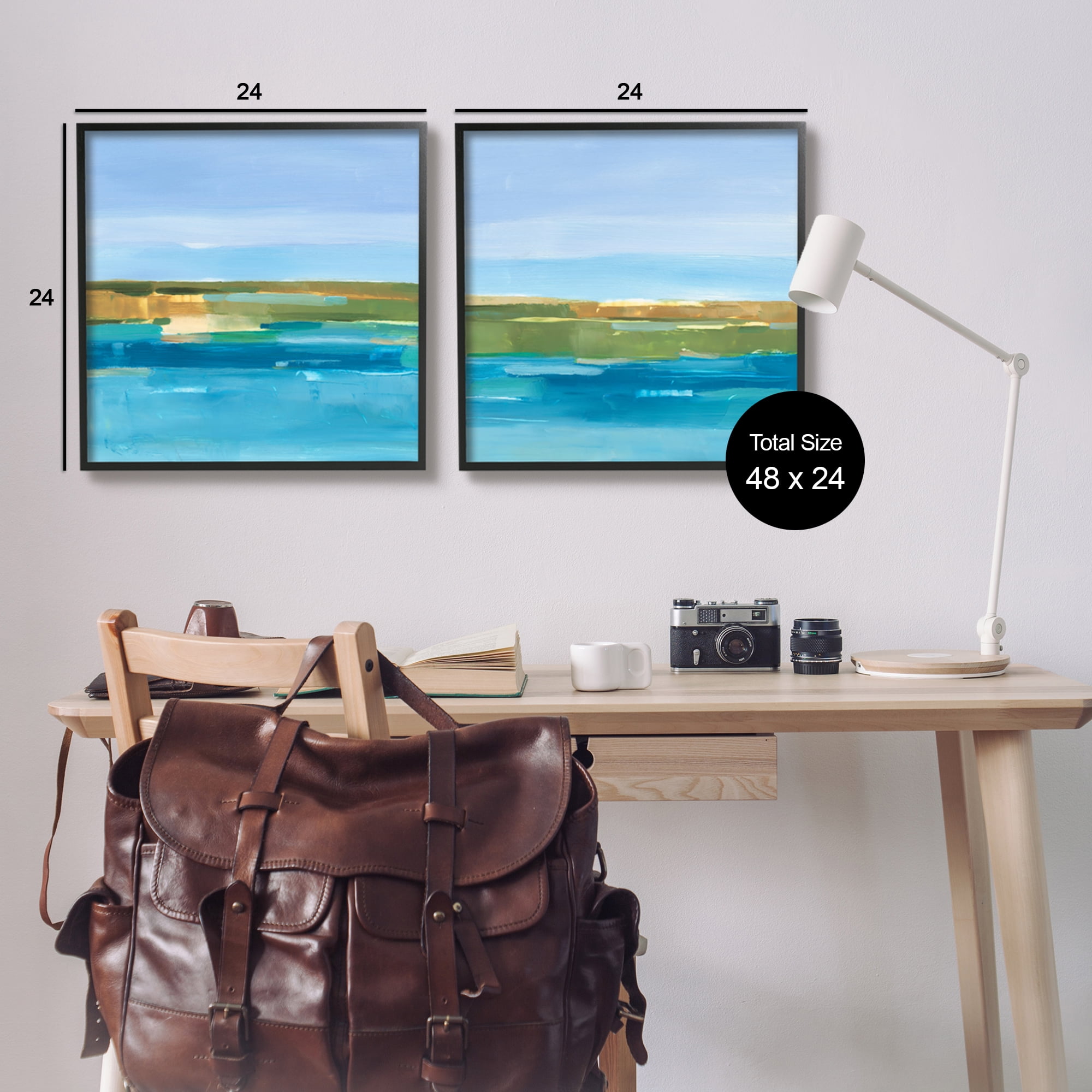 Stupell Industries Abstract Ocean Landscape Abstract Painting Black Framed Art Print Wall Art, 24 x 24, Set of 2