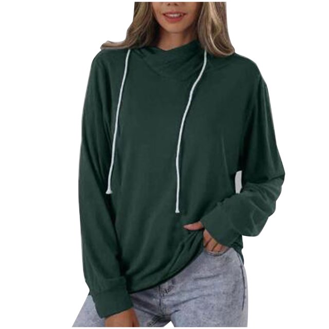 Womens Tops Solid Color V Neck Loose Drawstring Hooded Sweat Casual Trendy Soft Plus Size Breathable Going Out Shirts (Small, Army Green)