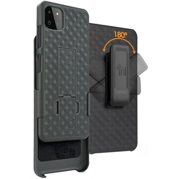 Case with Clip for Galaxy A22 5G, Nakedcellphone [Black Tread] Kickstand Cover with [Rotating/Ratchet] Belt Hip Holster Holder Combo for Samsung A22 Phone (SM-A226)