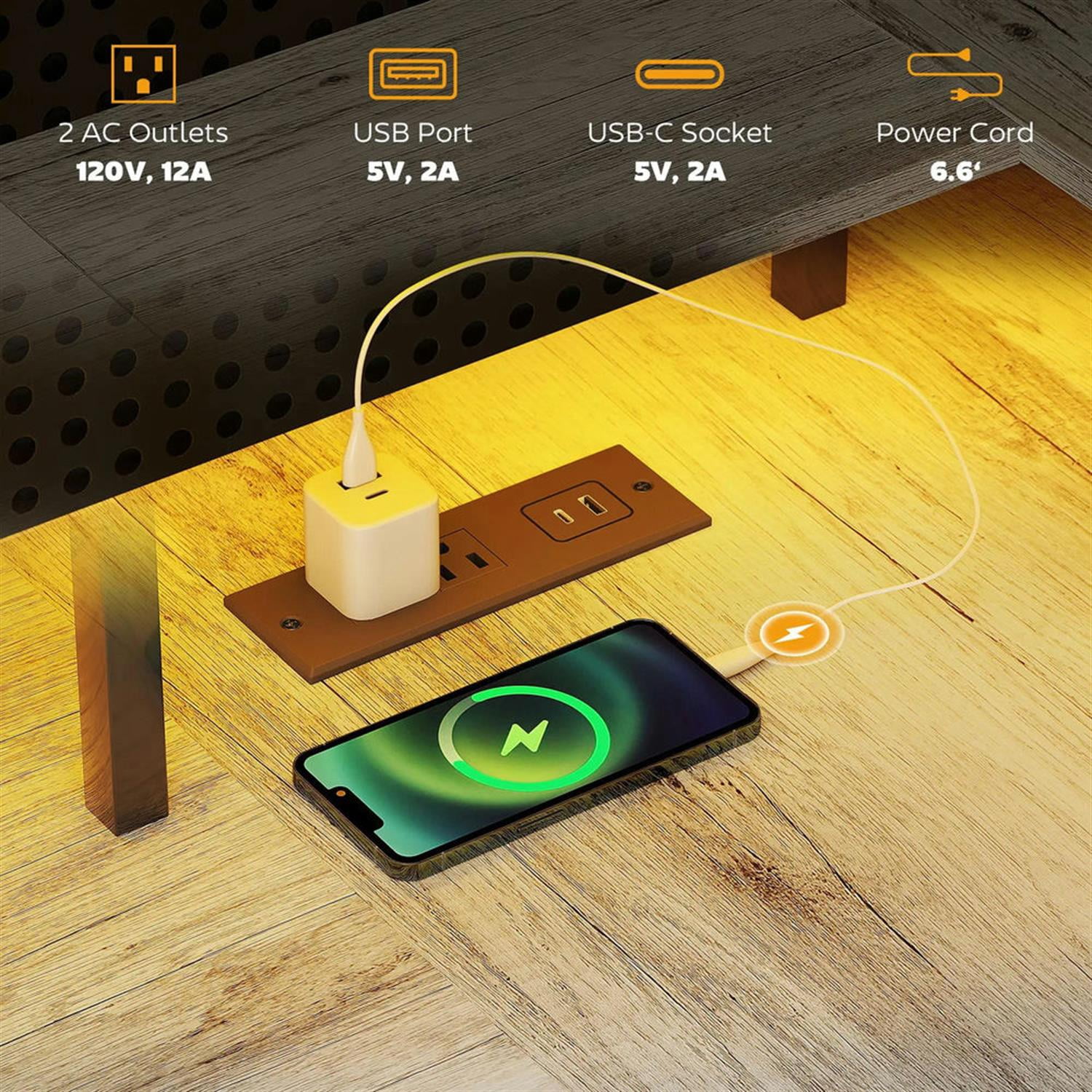 Demi Bonn 59" L Shaped Corner Office Desk with LED Lights and Power Outlets, Home Computer Desk for Living Room, Office, Study Writing Table PC Desks, Gray