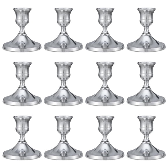 Bohorizon Taper Candle Holders, Vintage Candlesticks Holder for Home Decor Table Centerpiece Dining Party Festival, 2.6"X1.3"X2.8", Pack of 12, Silver