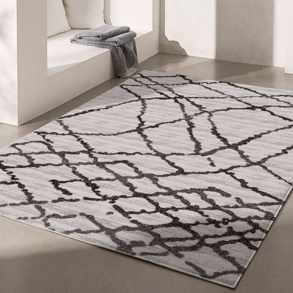 Rug Branch Contemporary Moroccan Marble Grey Black Indoor Area Rug - 4x6