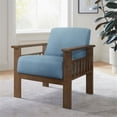 thumbnail image 2 of Lexicon Helena Mid-Century Solid Wood and Fabric Accent Chair in Walnut & Blue, 2 of 7