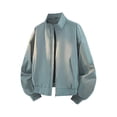 thumbnail image 3 of Zynoxe Plus Size Windbreaker Jackets for Men with Pockets & Elastic Cuffs Hem Classic Stand Collar Zip Up Jackets Loose Long Sleeve Bomber Jacket Fashiona Solid Color Motorcycle Trench Coat, 3 of 9