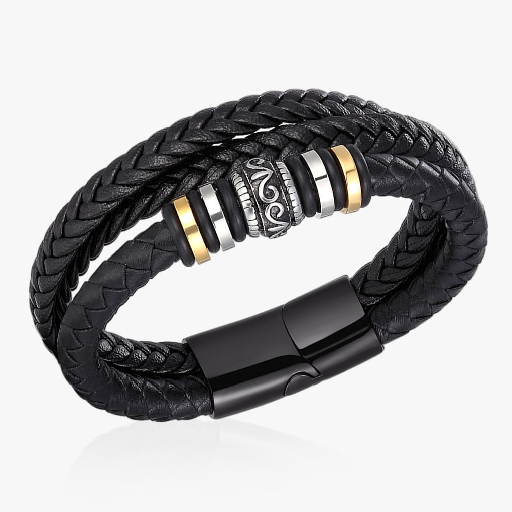 Mens Leather Wrap Around Strap Wristband Bracelet Multi Layer Birthday Xmas Gift 