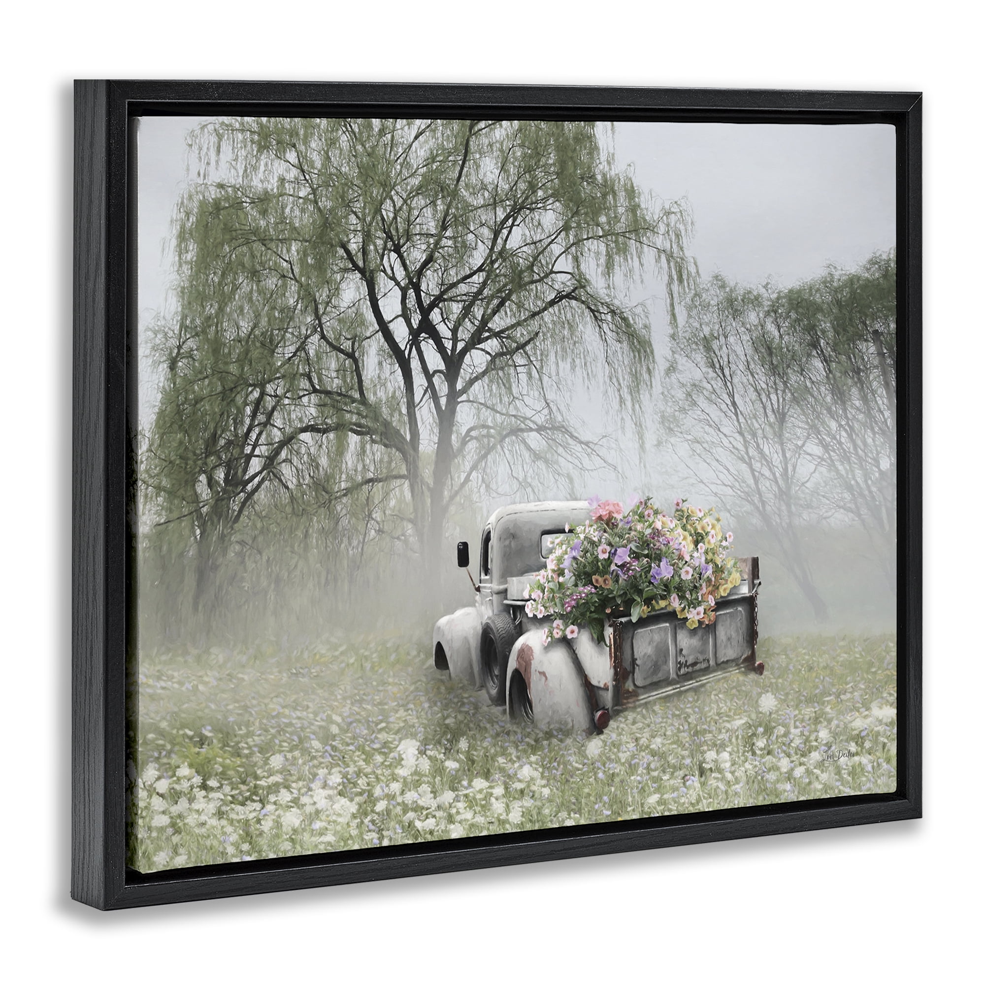 Stupell Industries Overgrown Floral Truck Plants & Flowers Photography Black Floater Framed Canvas Art Print Wall Art, 31 x 25