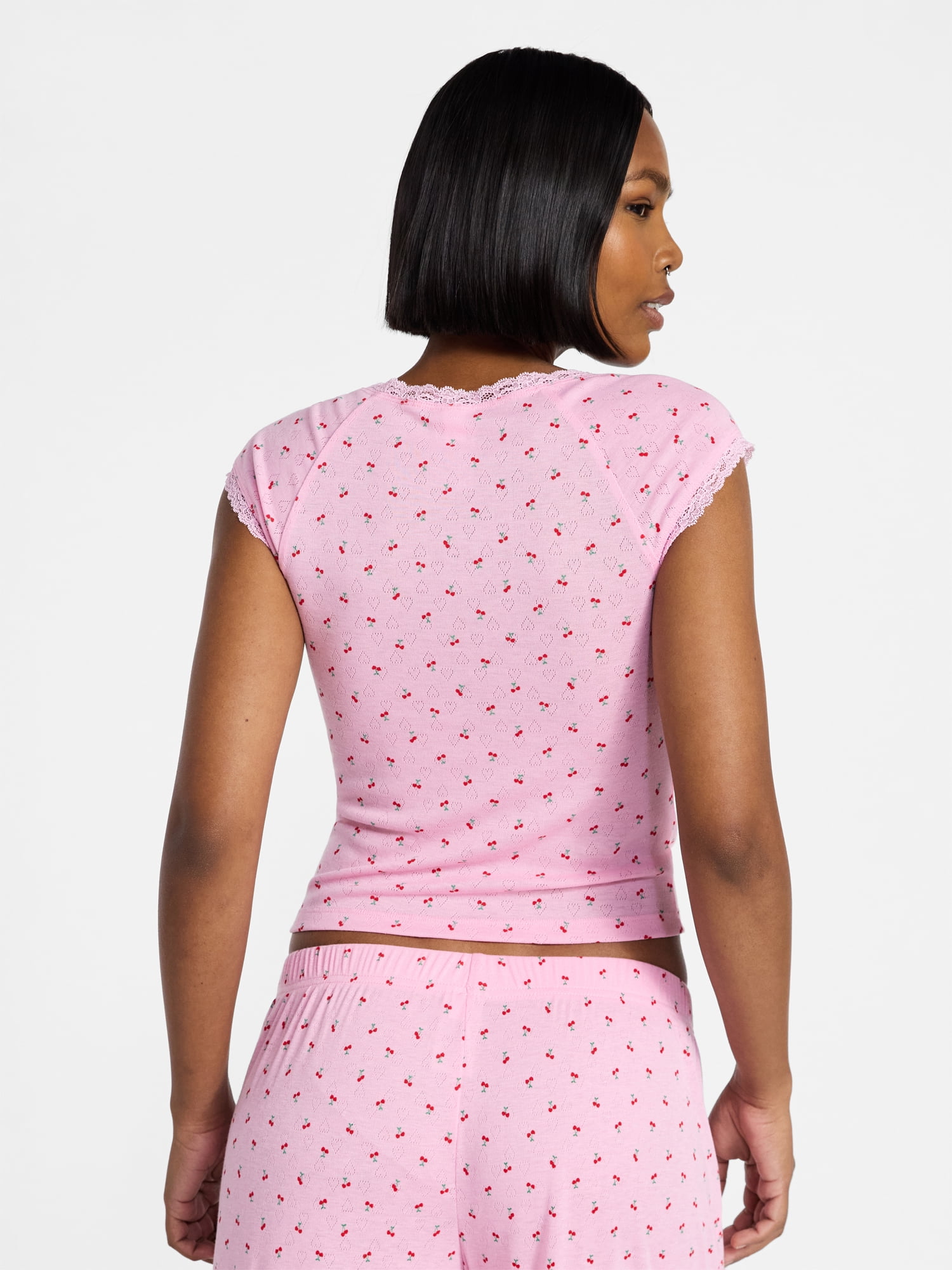 No Boundaries Sleep Pointelle Knit Baby Tee, Women’s XXS-3X