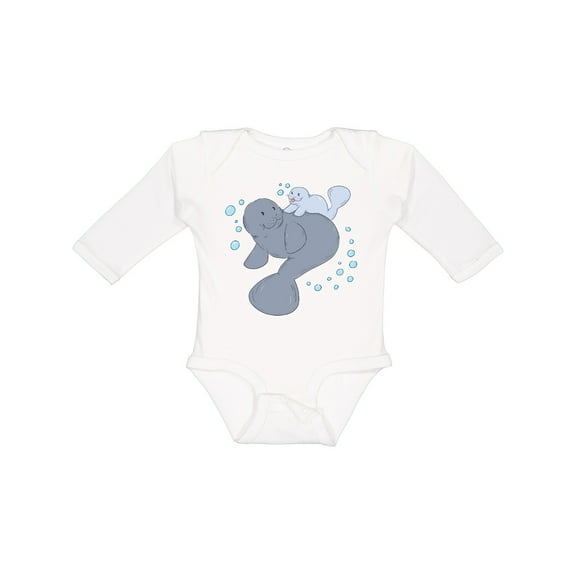 Inktastic Cute Manatees with Bubbles Boys or Girls Long Sleeve Baby Bodysuit