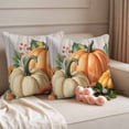 thumbnail image 2 of Orange Pumpkins Fall Outdoor Waterproof Pillow Covers, Retro Thanksgiving Maple Leaf Decorative Square Throw Pillowcase Sofa Cushion Sham for Patio/Couch/Chair, 26"x26" 2 Pack, 2 of 8