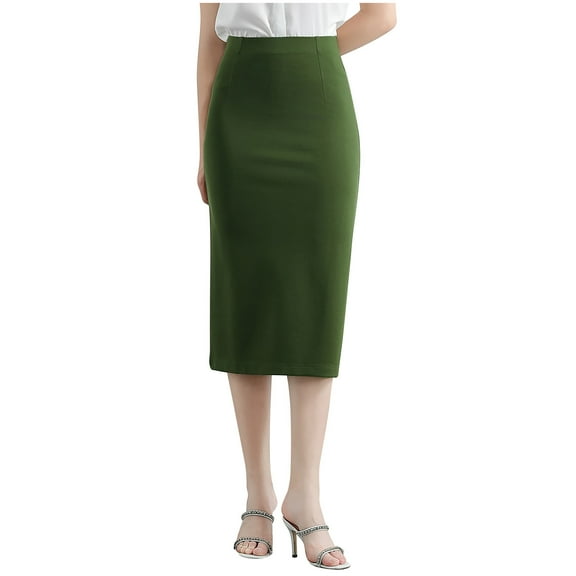 Alkepwun Knee Length Skirts for Women High Waist Stretch Office Classic Pencil Skirt Summer Comfortable Breathable Solid-Color Stretch Elegant Bodycon