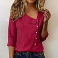 thumbnail image 7 of Xdegoge Linen Blouse for Women Asymmetrical Neck 3/4 Sleeve Casual Work office Loose Fit Side Button Detail Solid Linen Feel Breathable Summer Spring Tops Fashionable Professional Wear, 7 of 7