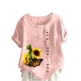 thumbnail image 2 of FloHua Womens Blouses Short Sleeve Round Neck Pink Blouses for Women Clearance Flower Print Button Front Women Casual Plus Size Tops, 2 of 5