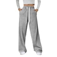 thumbnail image 2 of UDAUDU Womens Wide Leg Sweat Pants 2026 Spring Summer High Waisted Baggy Sweatpants Casual Drawstring Workout Pants with Pockets Light Gray 2XL, 2 of 6