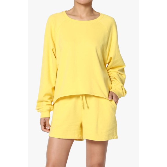 Women's Cotton Terry Long Sleeve Oversized Top & Drawstring Shorts SET