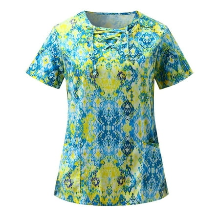 

Summer Womens Short Sleeve V Neck Flower Printed Top Nursed Unified Working T Shirts Phrasing Shirt under Scrub Women Long Sleeve Shirts Shirts for Women with Sleeves Womens Long Tee Shirt Womens Long