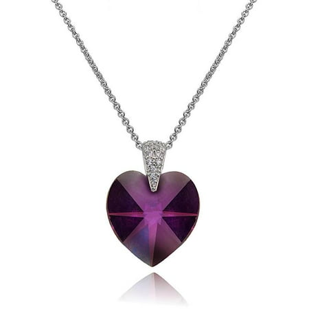 Heart Shaped Swarovski Crystal - Sterling Silver Purple Heart Necklace Created with Swarovski Crystals
