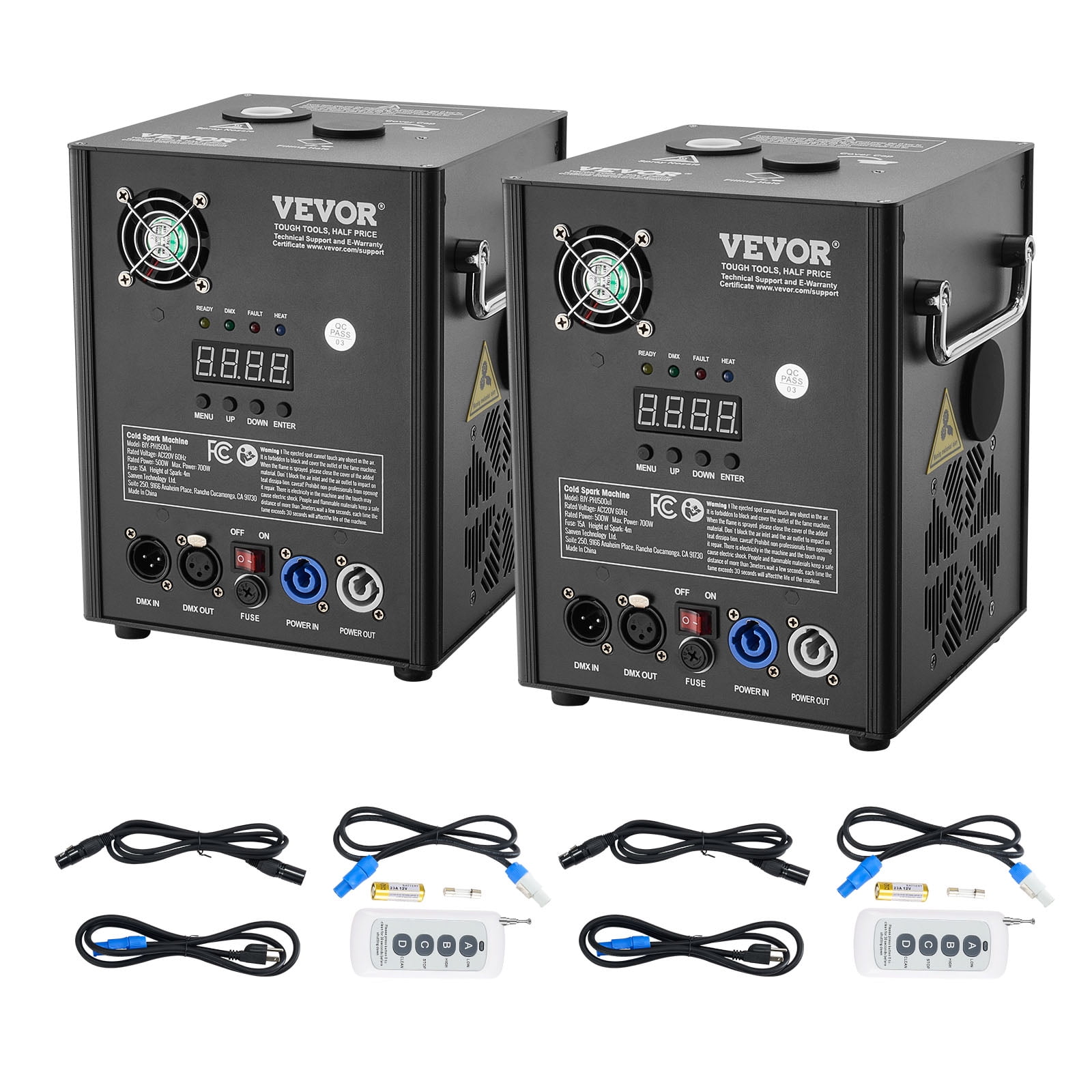 VEVOR Cold Spark Machine, 2 Pack 500W Output Fireworks Controllers, 6.6-13ft Adjustable Height, with Advanced DMX System,LED Screen,Portable Handle, Aluminum Alloy for Stage DJ Wedding Event,Party