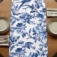 thumbnail image 5 of Blue Spring Floral 108 Inch Table Runner, Summer Botanical Bird Farmhouse Dresser Scarf Cotton & Linen Tablerunner for Dining/Kitchen Island/Holiday Party Décor 13" x 108", 5 of 9