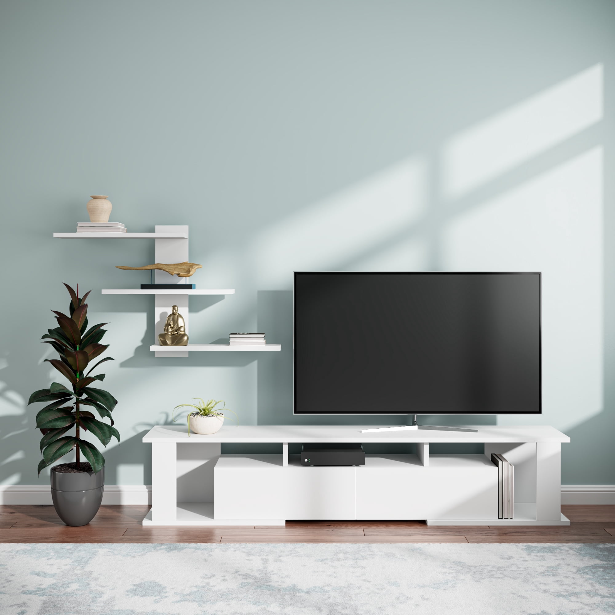Ada Home Decor Rockeby 4 Tier TV Stand with Doors for TVs up to 70", White