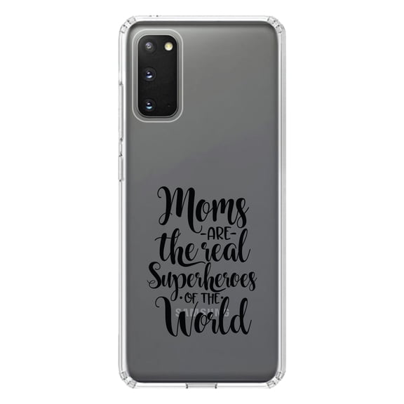 DistinctInk Clear Shockproof Hybrid Case for Galaxy S20 PLUS / 5G (6.7" Screen) - TPU Bumper Acrylic Back Tempered Glass Screen Protector - Moms Are The Real Superheroes of the World