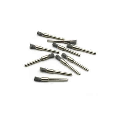 TMAX 10 pc Carbon Steel 1/4 Inch Pen Wire Brushes #443 with 1/8 Inch Shank for Dremel and Other Rotary Tools
