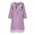thumbnail image 4 of Puntoco Vestido De Manga Corta Con Cuello En V, Vestido Irregular De Doble Capa De Gasa Con Manga Tres Cuartos Y Cuello En V Estampado Para Mujer Morado Xxxl, 4 of 6