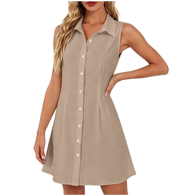 Asxite Summer Dresses for Women Casual Solid Slim Collared Button Sleeveless Breathable Sundress - Walmart.com Asxite Summer Dresses for Women Casual Solid Slim Collared Button Sleeveless Breathable Sundress - Walmart.com