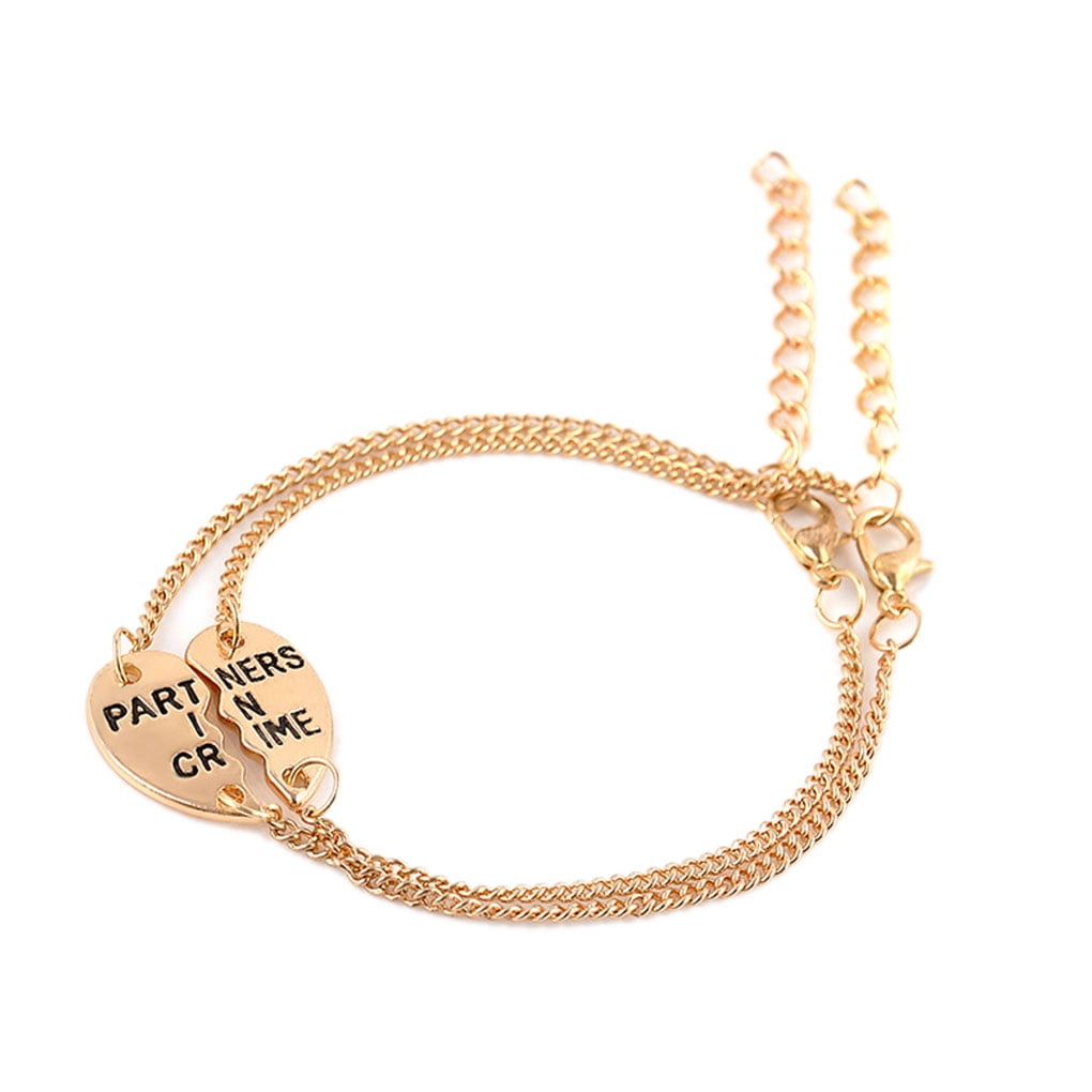 2Pcs Couples Half Heart Bangle Lovers Women Men Friends Wristband