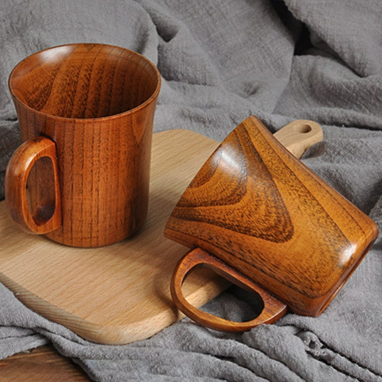 Wood Coffee Mug Tea Cup Large Beer Mug Japanese Style Wooden Tea Coffee Cup  with Handgrip