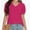 Hotpink, variant on Women's V-Neck Cropped T-Shirt - Swiss Dot Puff Sleeve Casual Top - Loose Fit Summer Basic Tee