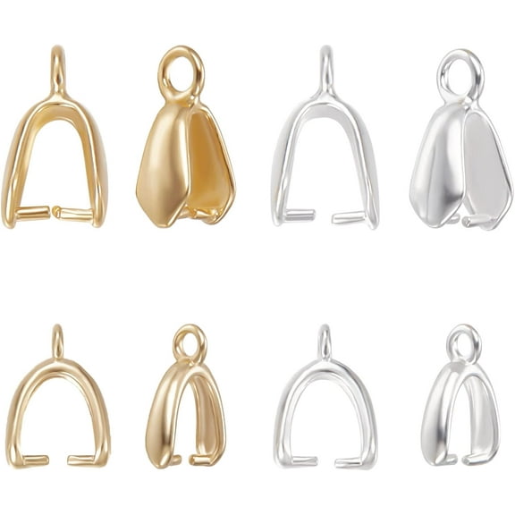 40Pcs 4 Style Pinch Bails for Pendants 18K Gold Sterling Silver Plated Snap on Bails Dangle Charms Clasps Pendant Connector with Hole for Jewelry Making colorful