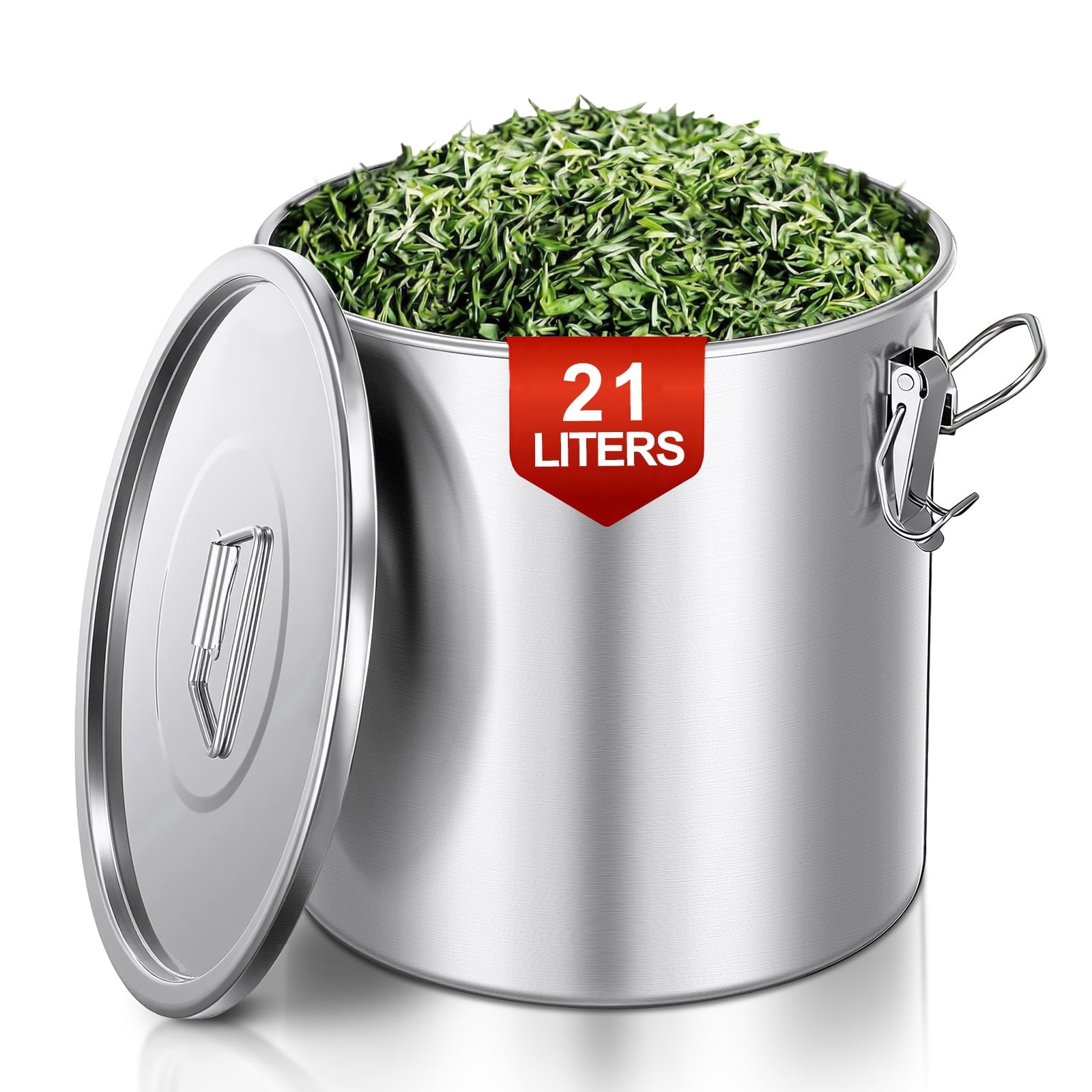 FOHERE 21 LT Stainless Steel Airtight Canister for Kitchen, Rice Food Storage Containers,10-25Lbs Metal Bucket Food Storage Container for Rice, Flour, Grain, Coffee