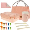 thumbnail image 2 of Retrok Bento Lunch Box with Compartments Leak Proof Lunch Storage Box Portable Bento Box Container Dishwasher Freezer Microwave Safe Lunch Container with Thermal Bag Cutlery Cup Cloth (Pink), 2 of 10