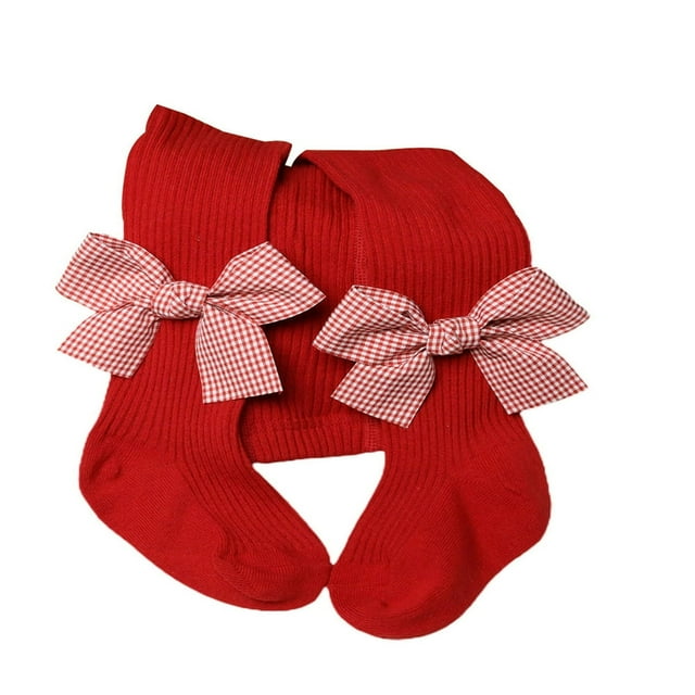 Collants Côtelés de Noël pour Bébé Fille, Extensibles, Taille Mi-Haute, avec Nœuds