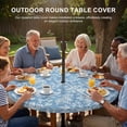 thumbnail image 3 of Round Outdoor Tablecloth with Umbrella Hole and Zipper, Botanical Rose Tablecloth with Elastic Waterproof, Vintage Farmhouse Blue Floral Leaves Summer Patio Table Covers for 36" - 44" Pool Tables, 3 of 9