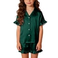 thumbnail image 4 of Cethrio Girls' Pajama Sets, 3-piece Short Sleeve Casual Lapel Collar Girls' Sleepwear Green Size 9-10 T, 4 of 8