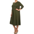 thumbnail image 2 of Women's Plus Size Casual 3/4 Sleeves Basic A-Line Pleated Solid Midi Dress, 2 of 5